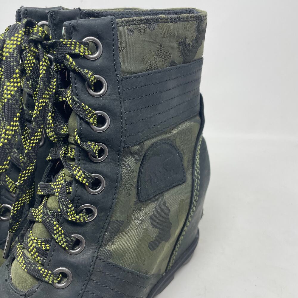 Sorel Lexie Wedge Camouflage Camo Green Hiker Waterproof Leather Boots womens 9 - Picture 6 of 16